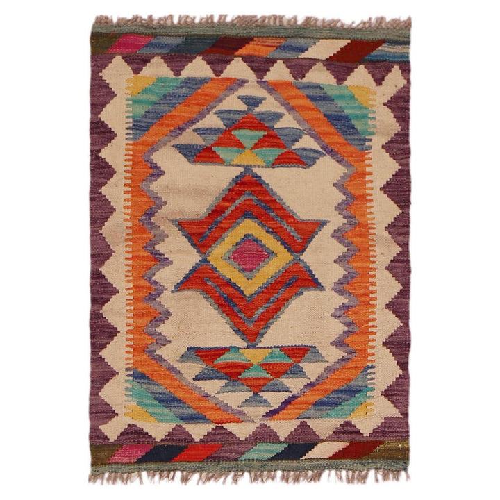 Multi Color ful Flat-Weave Wool Kilim 2' 1" x 2' 11" - No. AL34189