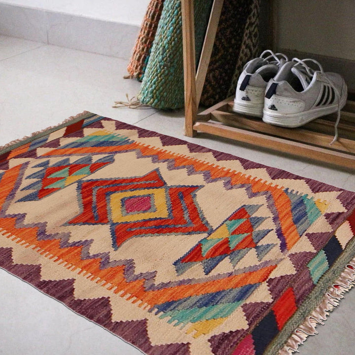 Multi Color ful Flat-Weave Wool Kilim 2' 1" x 2' 11" - No. AL34189
