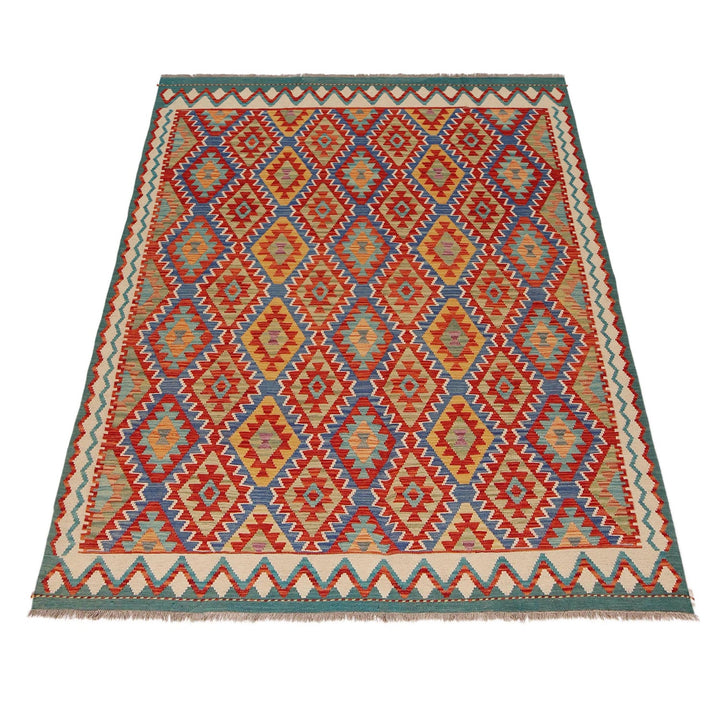 Hand Knotted Afghan Style Kilim 5' 10" x 7' 6" - No. AL31875
