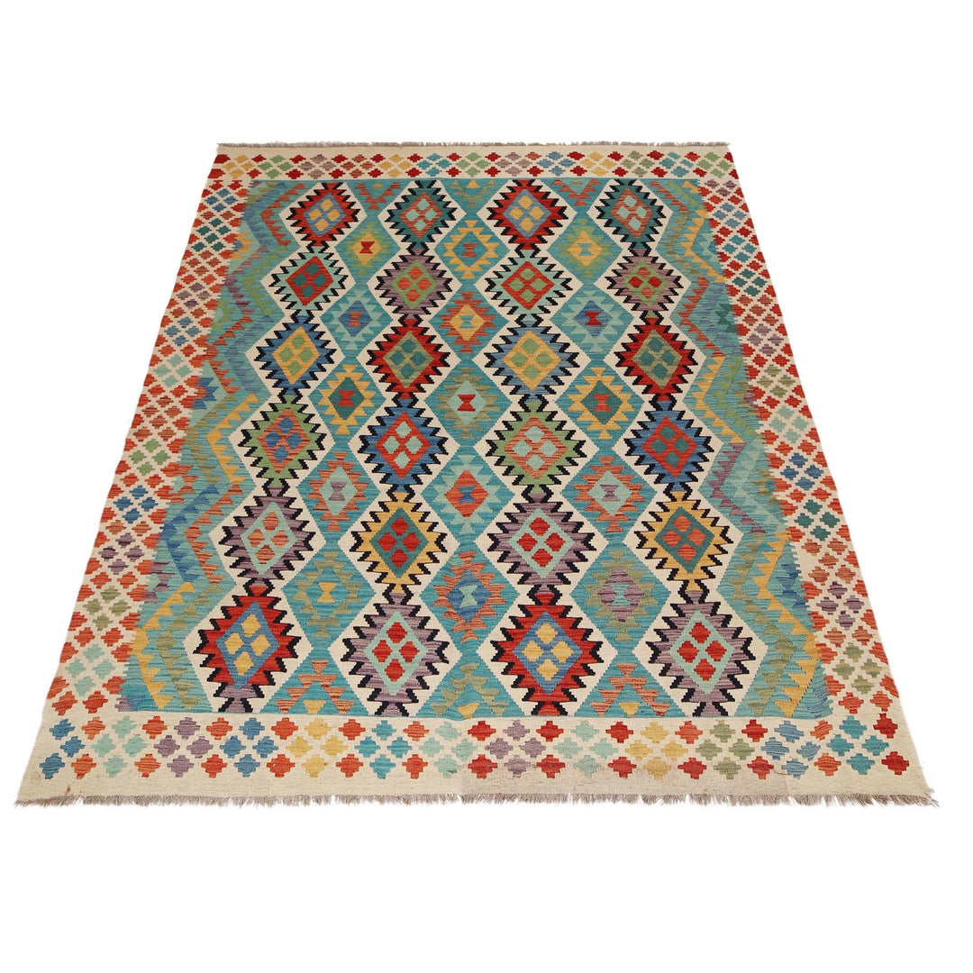 Afghan Kilim Rug 6' 9" x 9' 7" Flat-Weave detail