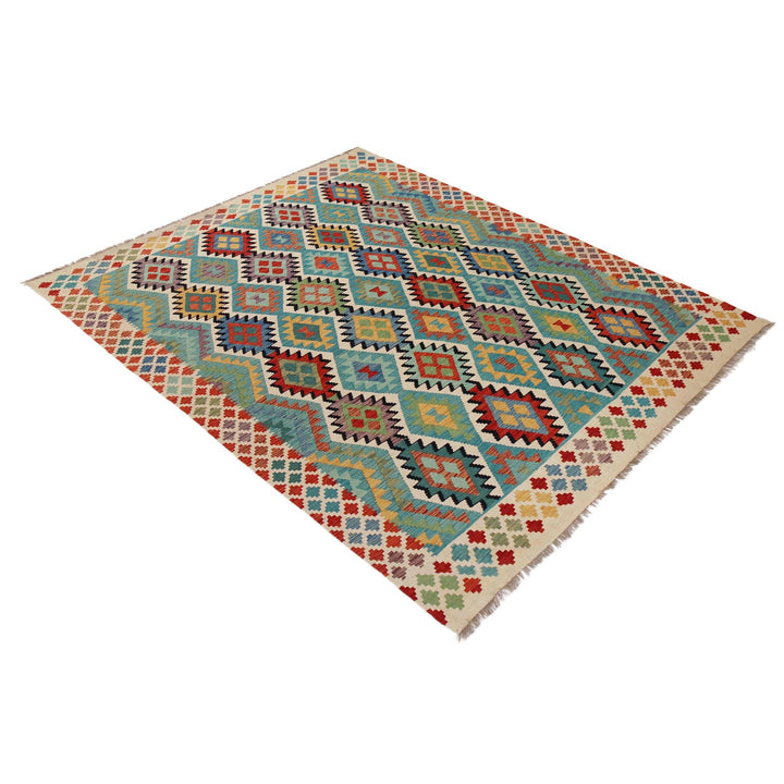 Afghan Kilim Rug 6' 9" x 9' 7" Flat-Weave close-up