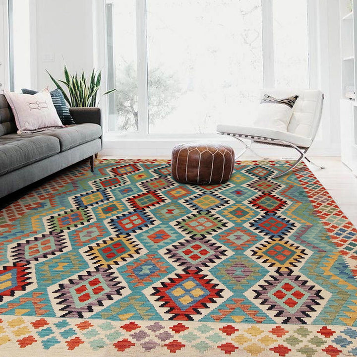 Afghan Kilim Rug 6' 9" x 9' 7" Flat-Weave view 9