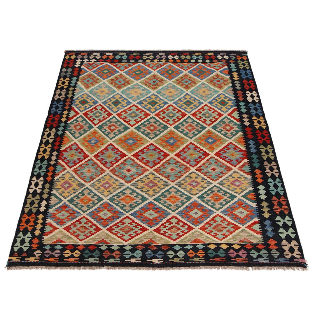Handmade Turkish Design Wool Kilim 6' 1" x 8' 0" - No. AL74017