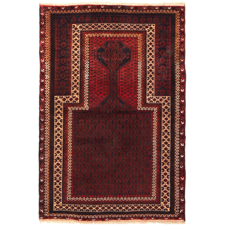 Red Afghan Prayer Rug 3' 1" x 4' 6" Hand-Knotted