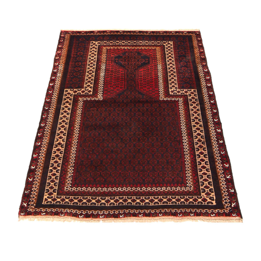 Red Afghan Prayer Rug 3' 1" x 4' 6" Hand-Knotted detail