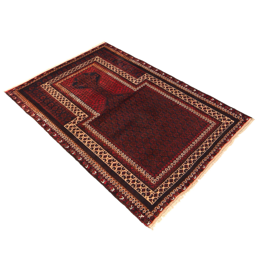 Red Afghan Prayer Rug 3' 1" x 4' 6" Hand-Knotted view
