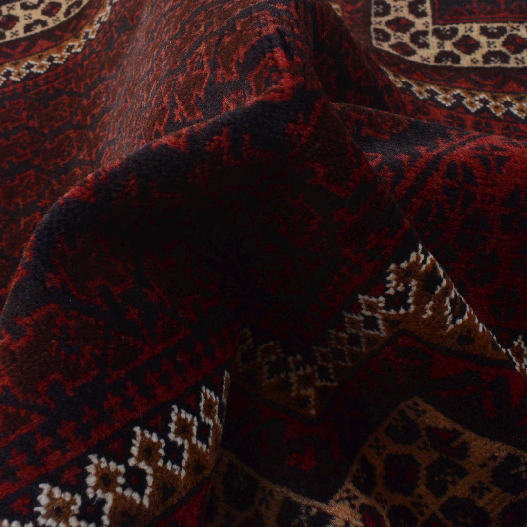 Red Afghan Prayer Rug 3' 1" x 4' 6" Hand-Knotted reverse