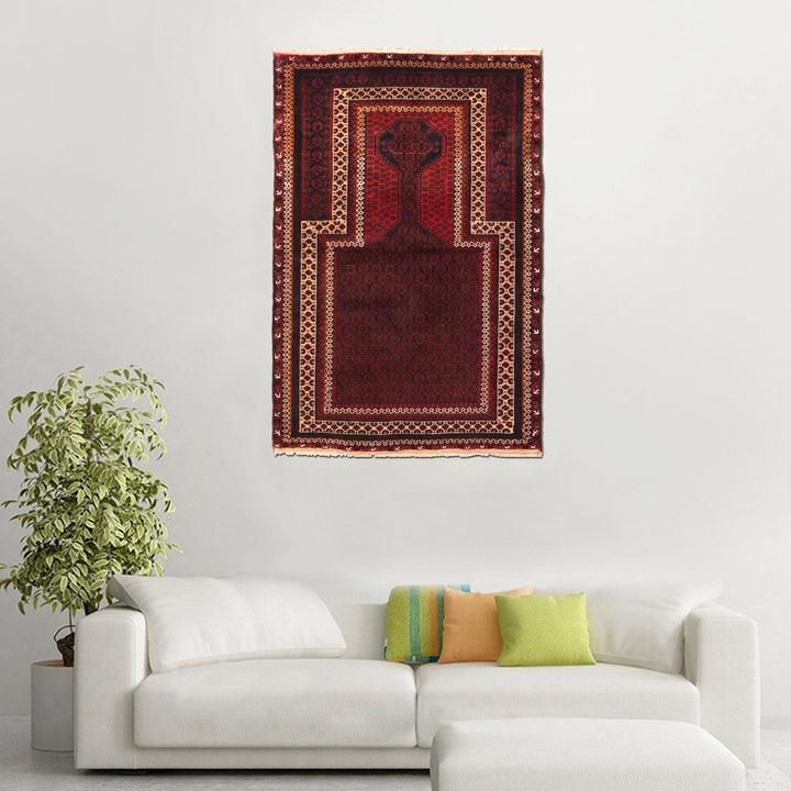 Red Afghan Prayer Rug 3' 1" x 4' 6" Hand-Knotted view 9