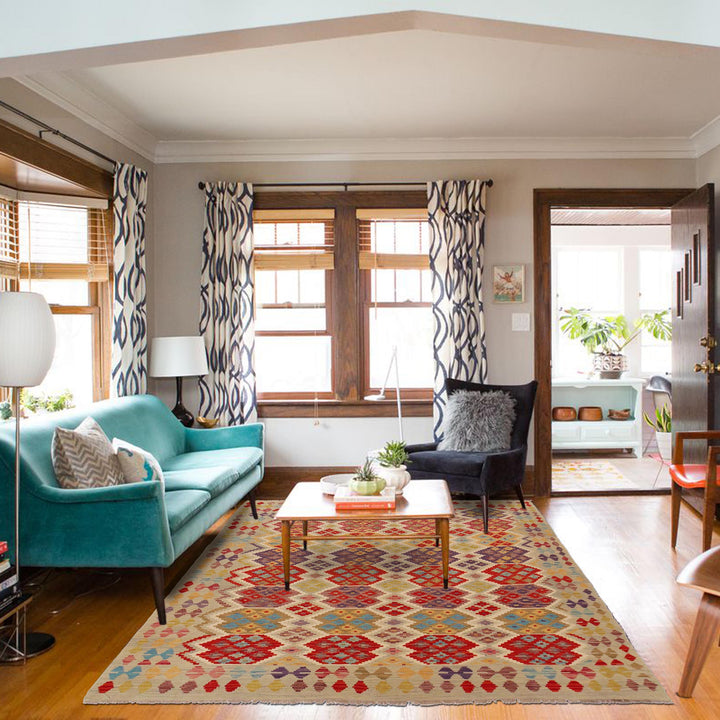 Multi Color ful Flat-Weave Wool Kilim 5' 11" x 7' 7" - No. AL51354