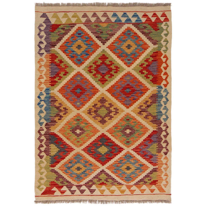 Handmade Turkish Design Wool Kilim 3' 5" x 4' 11" - No. AL18970