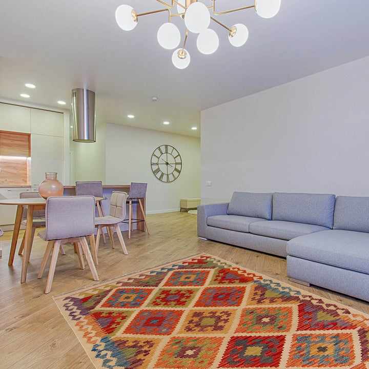 Handmade Turkish Design Wool Kilim 3' 5" x 4' 11" - No. AL18970