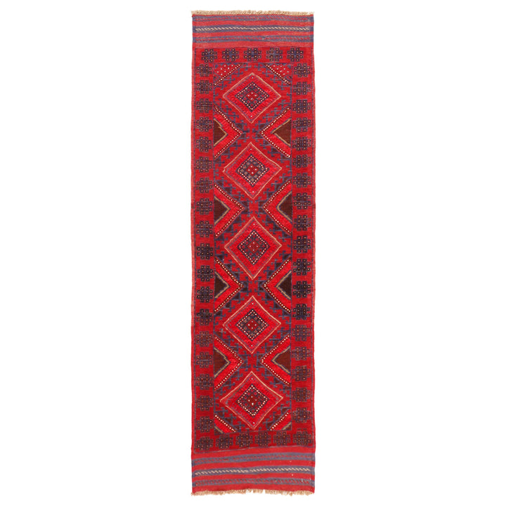 Deep Red Afghan Mashwani Rug 2' 1" x 8' 2" Hand-Knotted