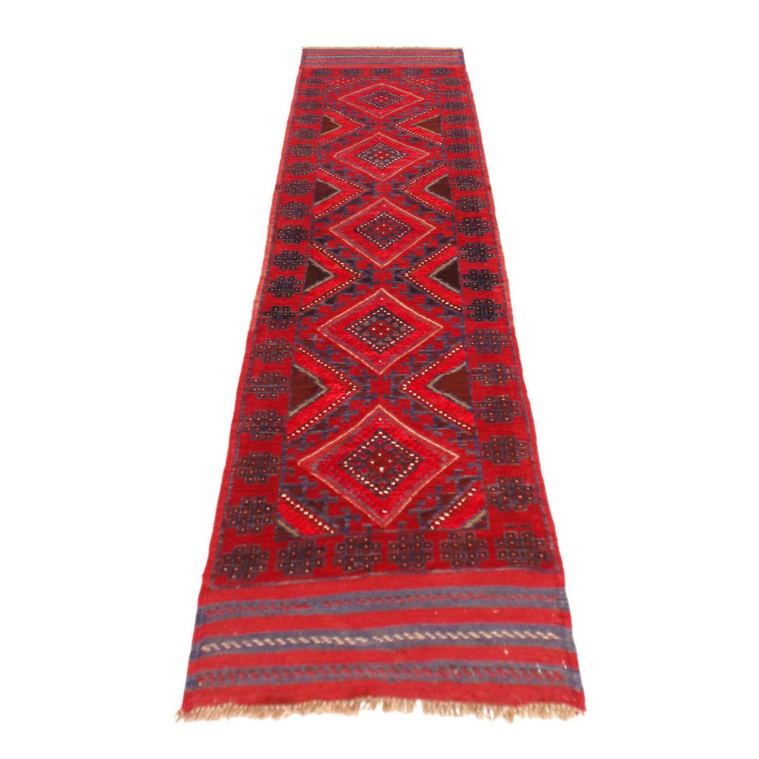 Deep Red Afghan Mashwani Rug 2' 1" x 8' 2" Hand-Knotted detail