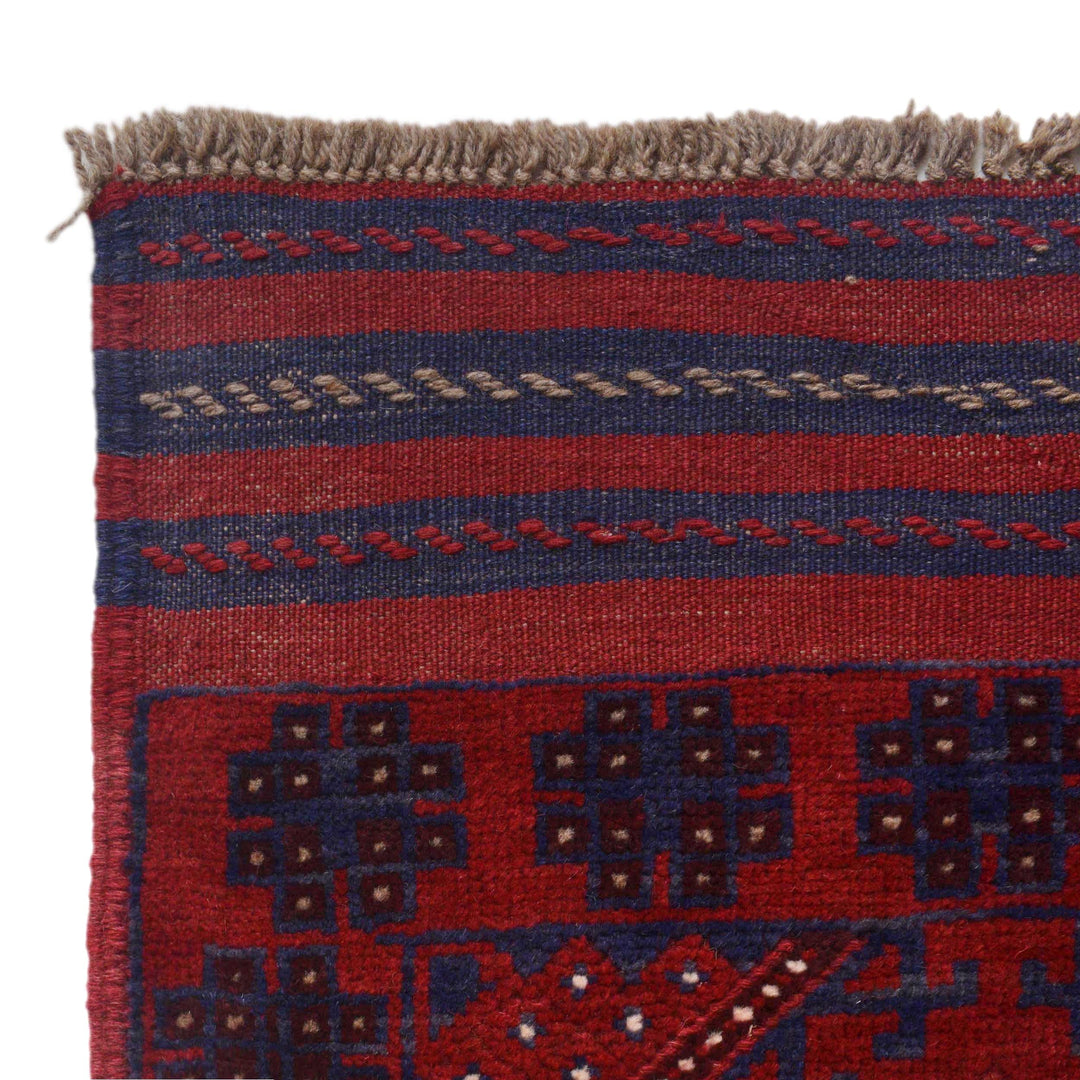 Deep Red Afghan Mashwani Rug 2' 1" x 8' 2" Hand-Knotted pattern