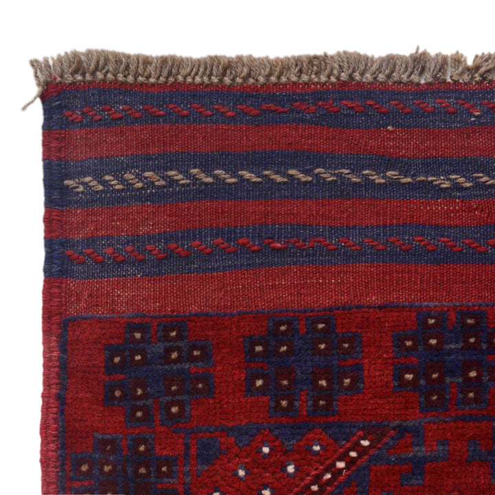 Deep Red Afghan Mashwani Rug 2' 1" x 8' 2" Hand-Knotted pattern