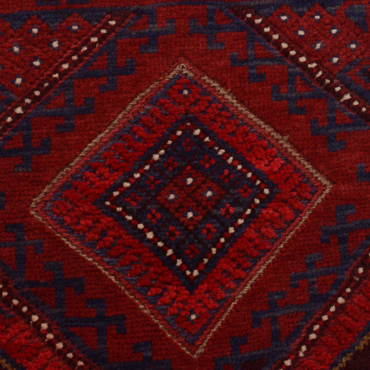 Deep Red Afghan Mashwani Rug 2' 1" x 8' 2" Hand-Knotted border
