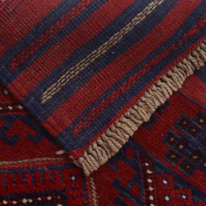 Deep Red Afghan Mashwani Rug 2' 1" x 8' 2" Hand-Knotted field