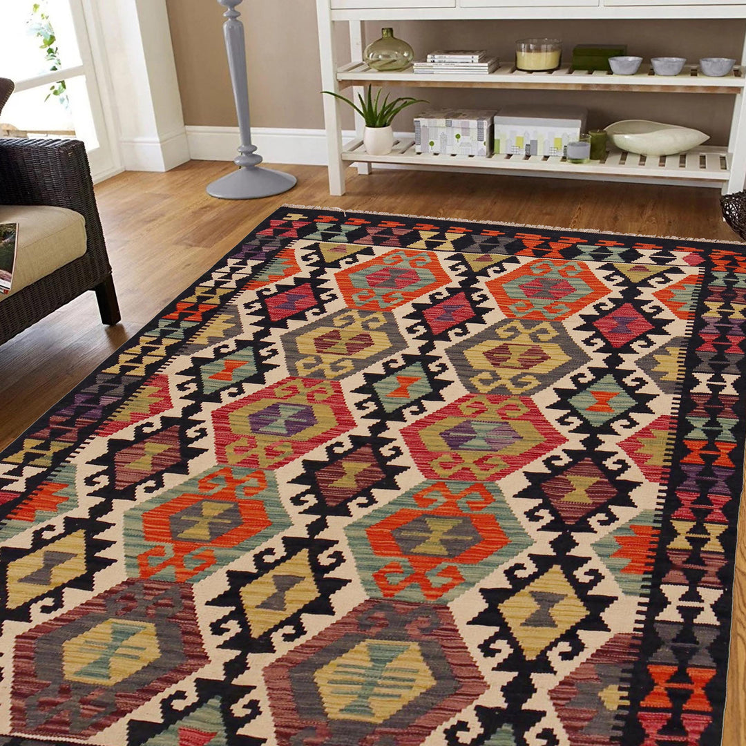 Afghan Vegetable Kelim Rug 5' 1" x 6' 4" Flat-Weave view 9