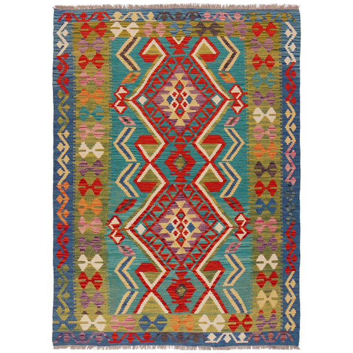 Multi Color ful Flat-Weave Wool Kilim 4' 0" x 5' 7" - No. AL70941