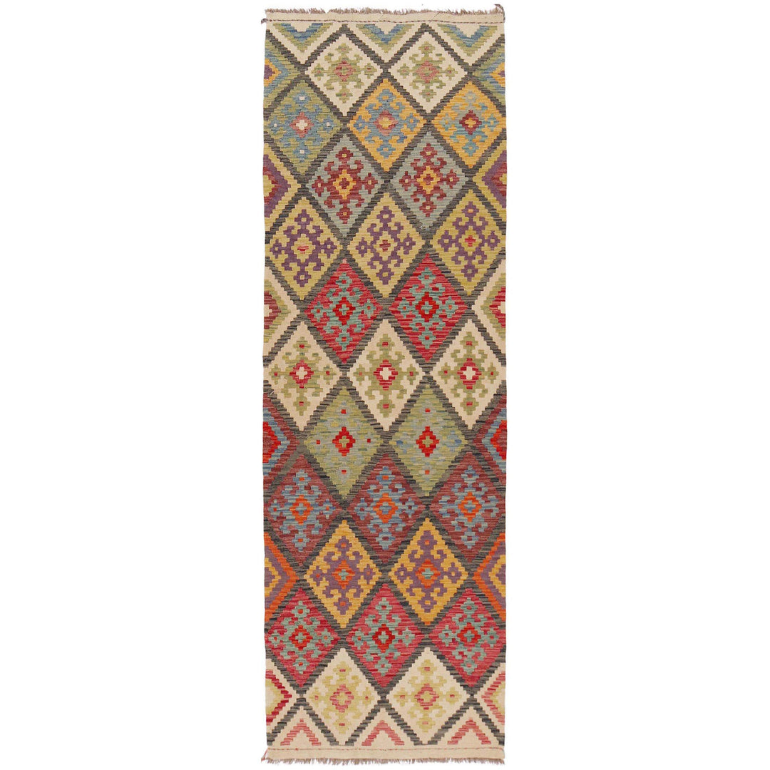 Multi Color ful Flat-Weave Wool Kilim Runner 2' 11" x 9' 8" - No. AL10999