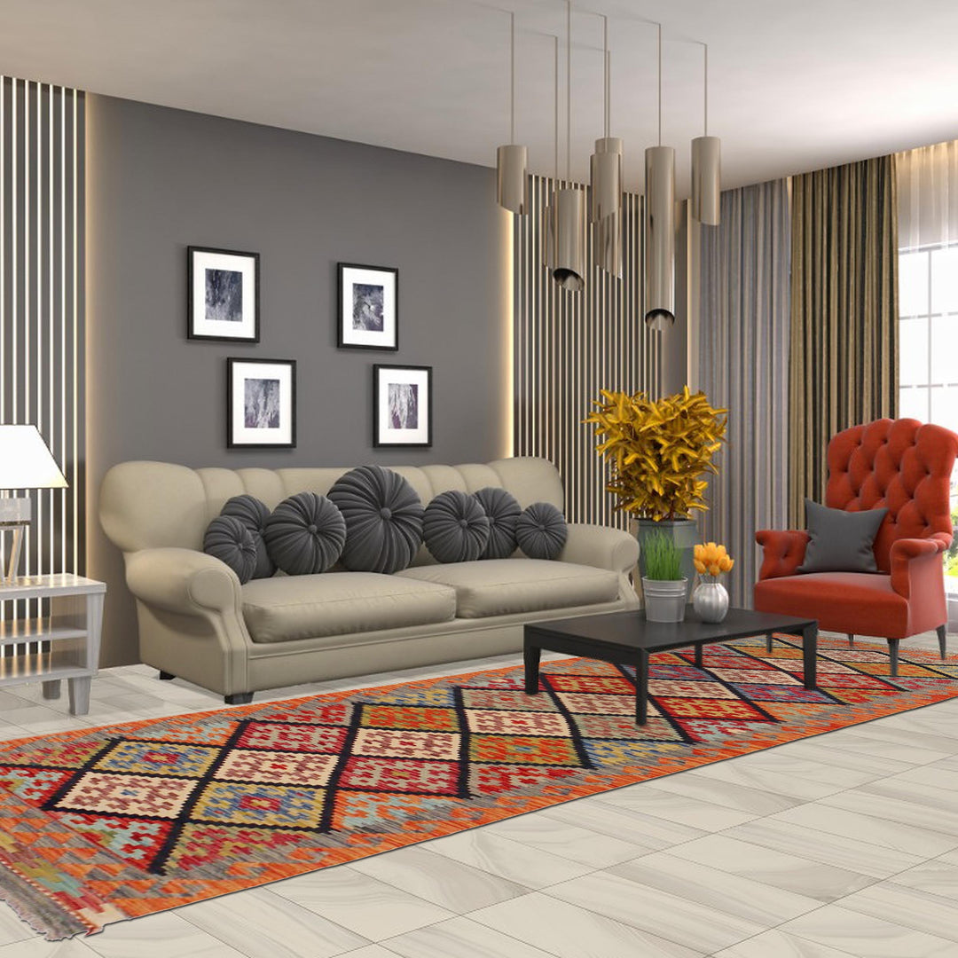 Hand Knotted Afghan Style Kilim Runner 2' 8" x 9' 9" - No. AL51802