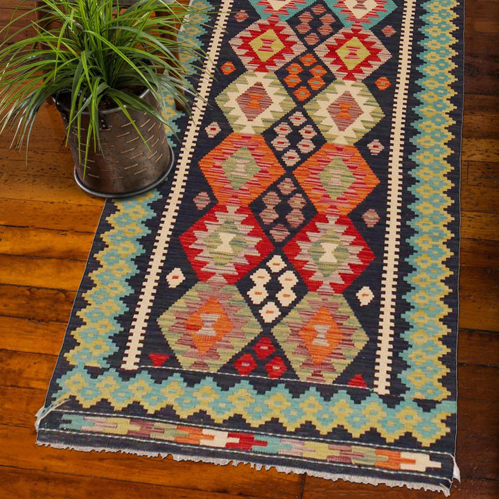 Hand Woven Wool Kelim Runner 3' 1" x 9' 8" - No. AL61509