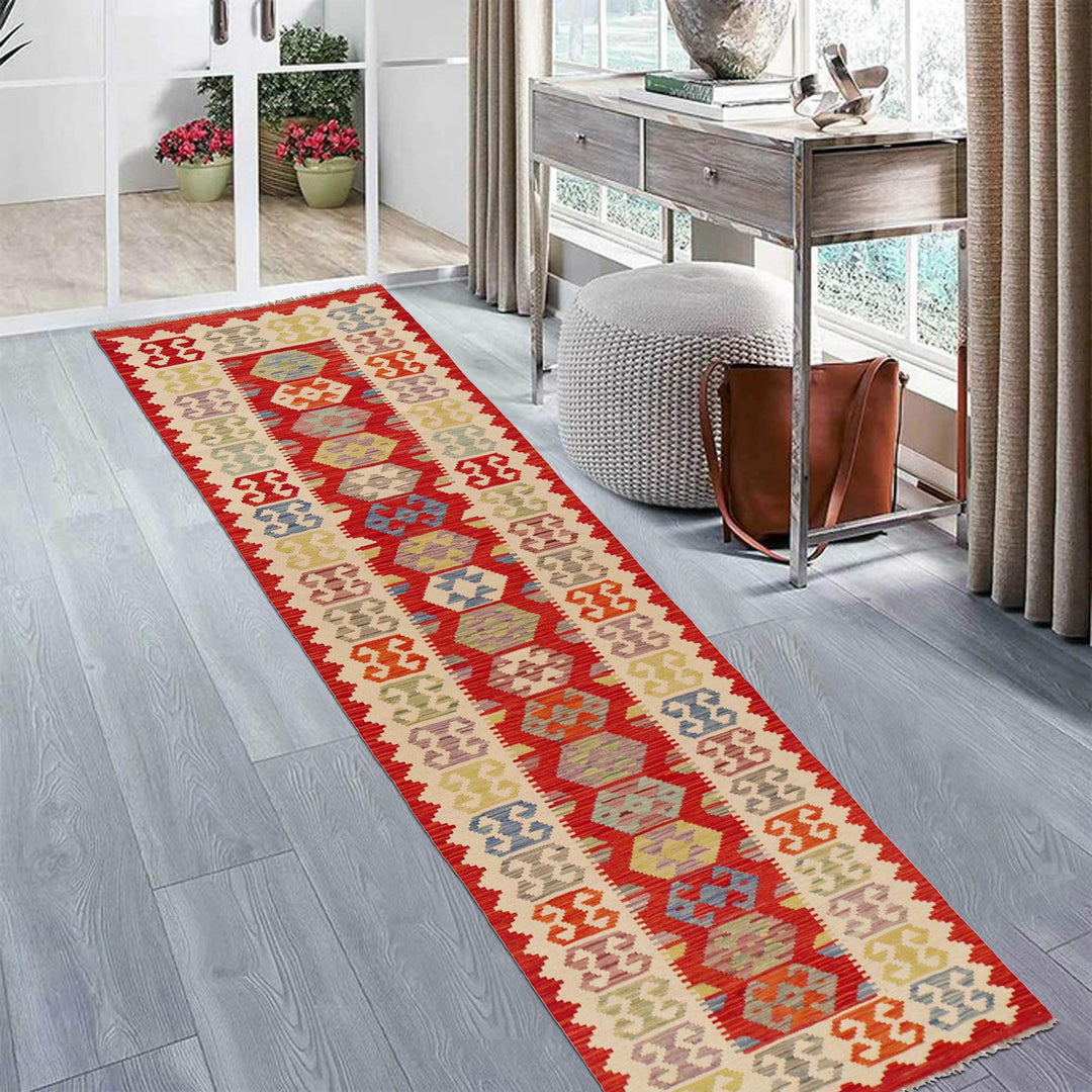 Hand Knotted Afghan Style Kilim Runner 2' 10" x 12' 7" - No. AL15451
