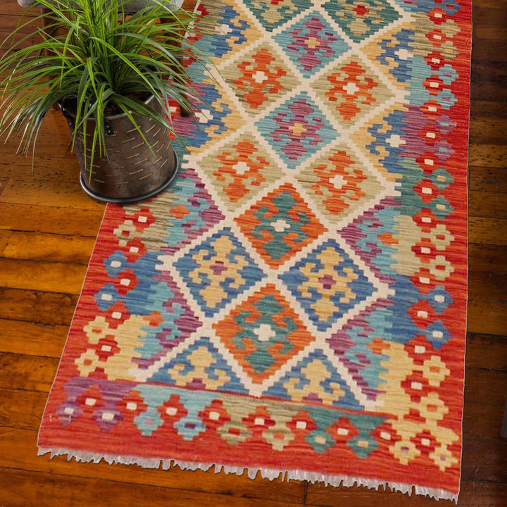 Hand Knotted Flatweave Kilim Runner 2' 7" x 9' 9" - No. AL55996