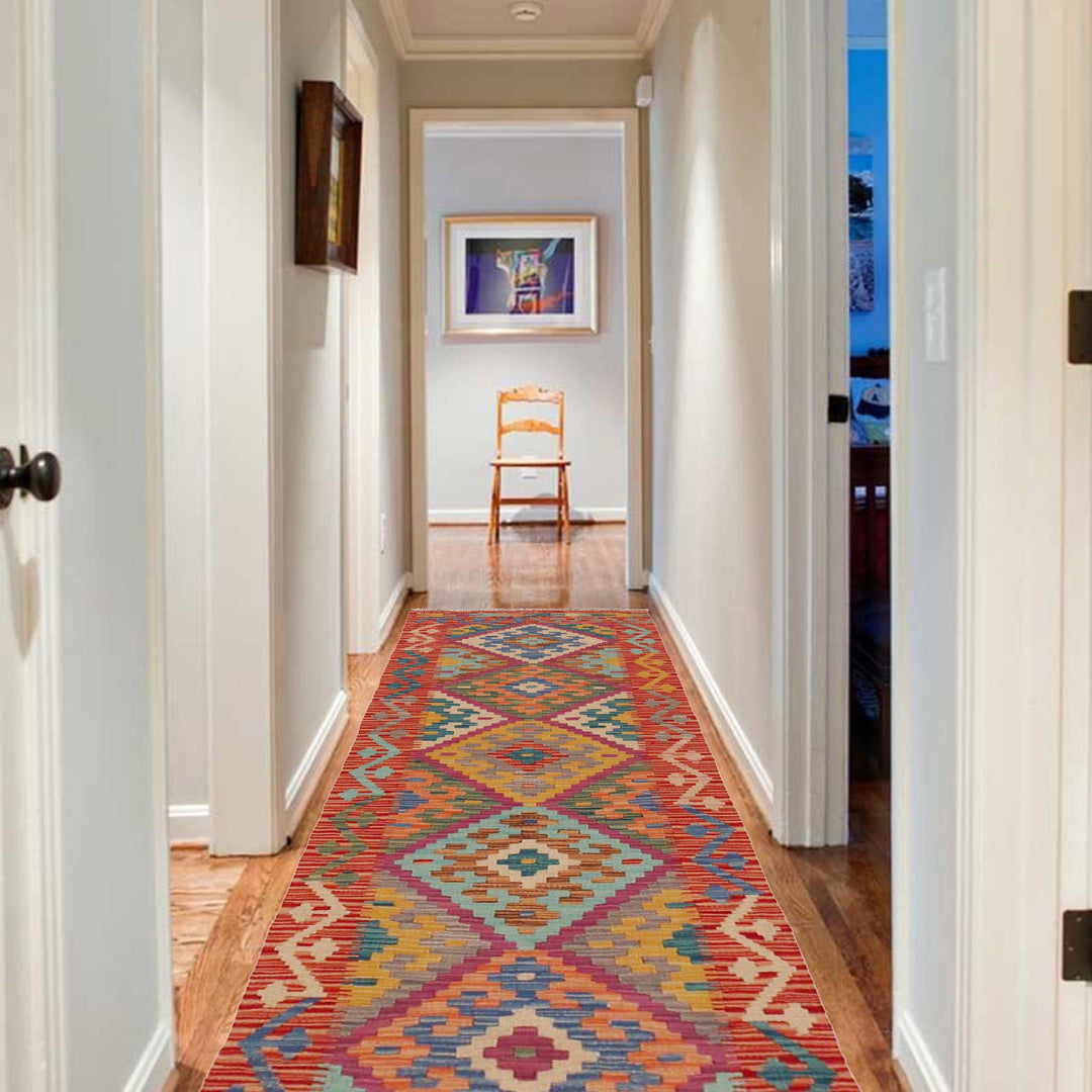 Hand Knotted Afghan Style Kilim Runner 1' 10" x 6' 7" - No. AL58445