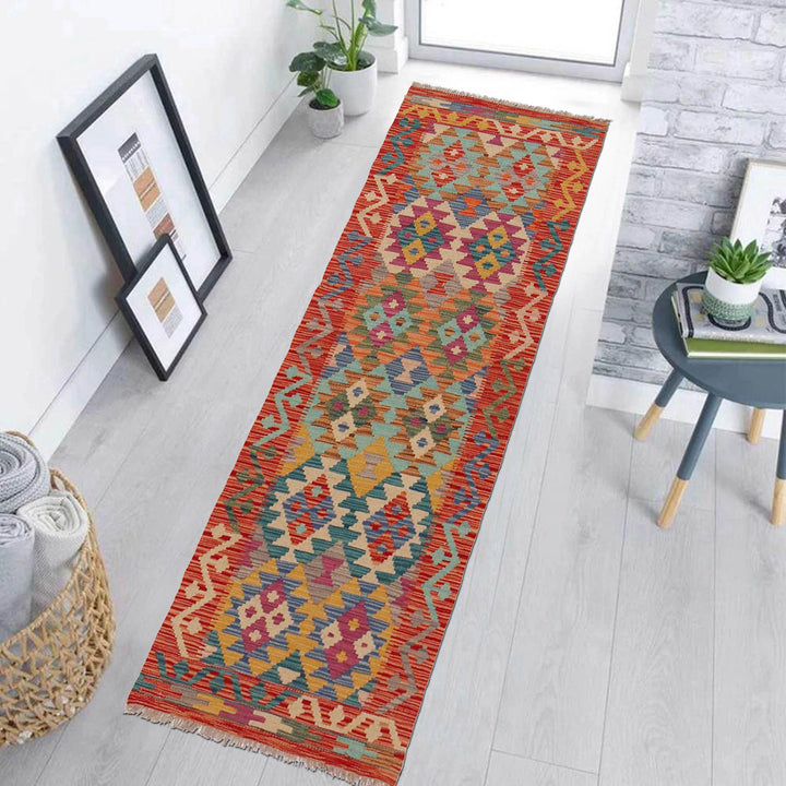 Hand Woven Wool Kelim Runner 1' 11" x 6' 7" - No. AL15397