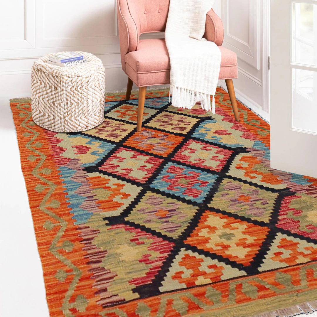 Hand Knotted Afghan Style Kilim 2' 10" x 4' 0" - No. AL30608