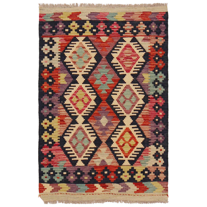Afghan Kilim Rug 2' 6" x 3' 10" Flat-Weave