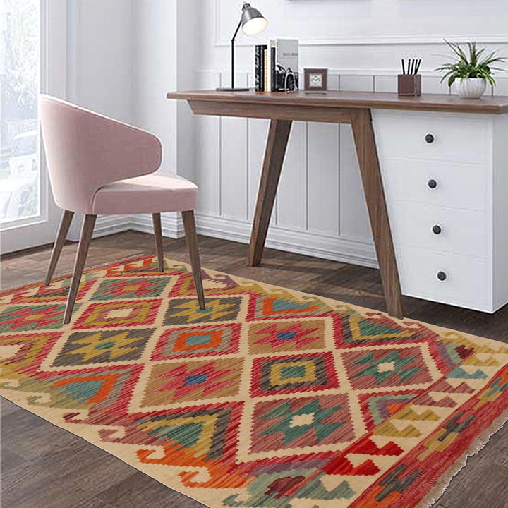 Afghan Kilim Rug 2' 9" x 4' 5" Flat-Weave view 9