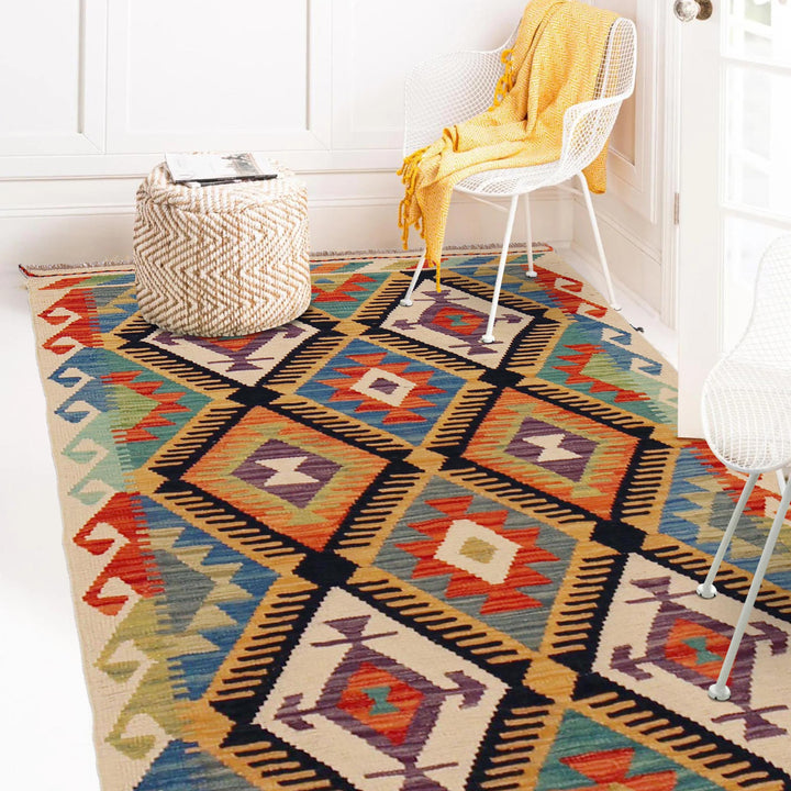 Afghan Vegetable Kilim Rug 2' 10" x 4' 3" Flat-Weave view 9