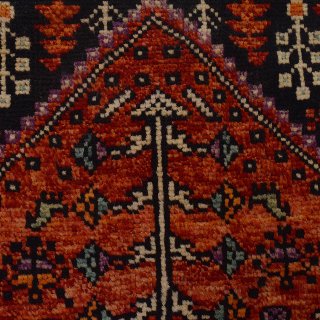 Red Afghan Shiraz Rug 3' 5" x 4' 9" Hand-Knotted border