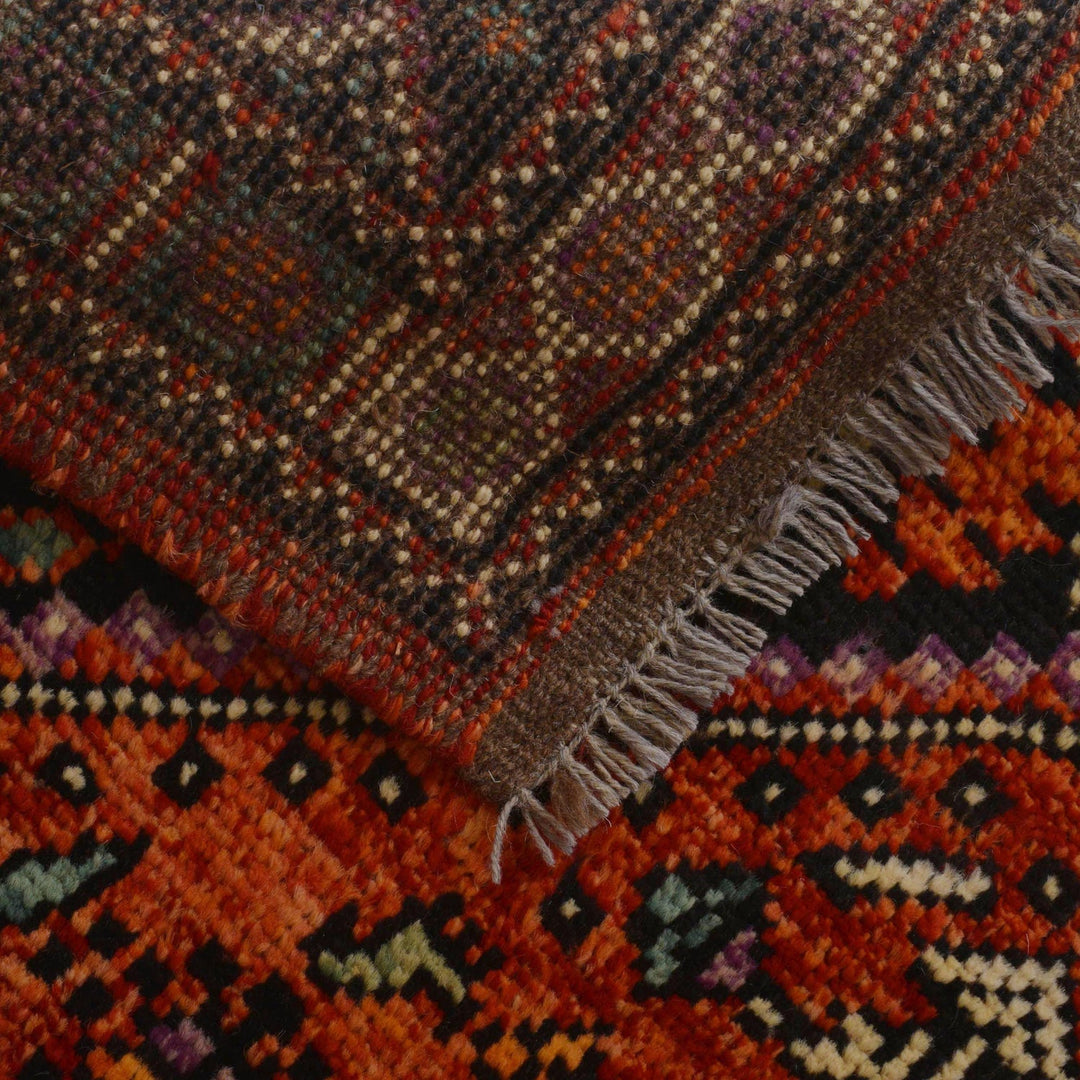 Red Afghan Shiraz Rug 3' 5" x 4' 9" Hand-Knotted field