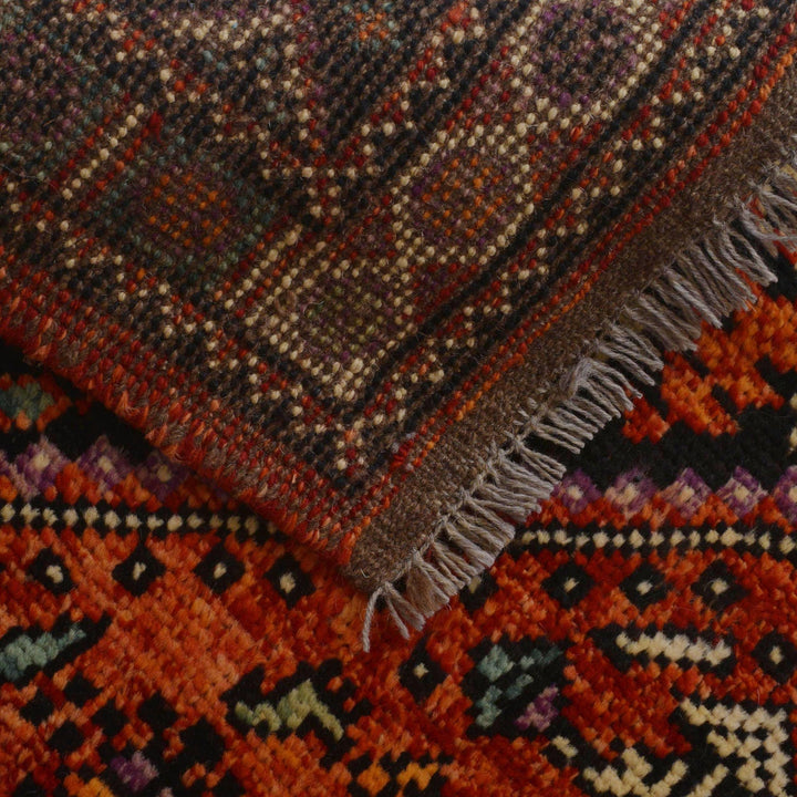 Red Afghan Shiraz Rug 3' 5" x 4' 9" Hand-Knotted field