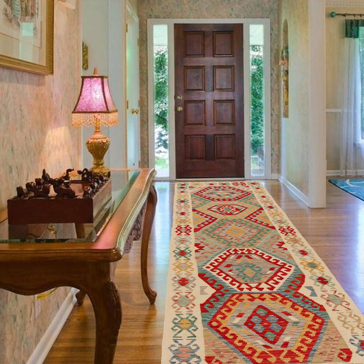 Afghan Kilim Runner 3' 2" x 9' 4" Flat-Weave view 9
