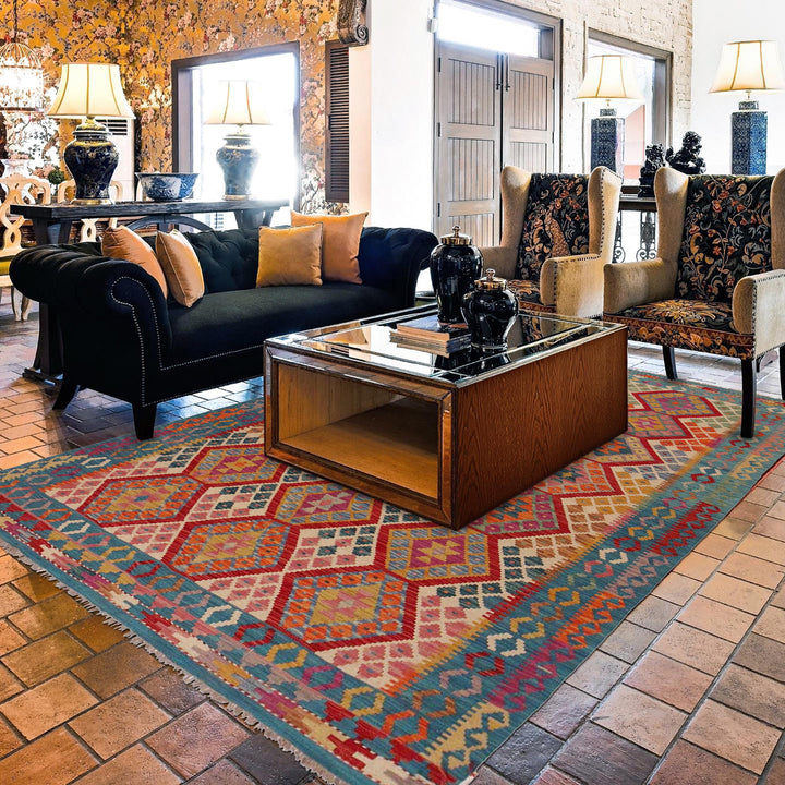 Afghan Kilim Rug 5' 10" x 8' 6" Flat-Weave | No. AL75962
