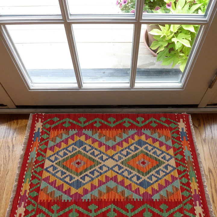 Hand Knotted Afghan Style Kilim 2' 1" x 3' 2" - No. AL96848