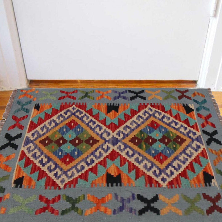 Handmade Turkish Design Wool Kilim 1' 10" x 2' 9" - No. AL68031