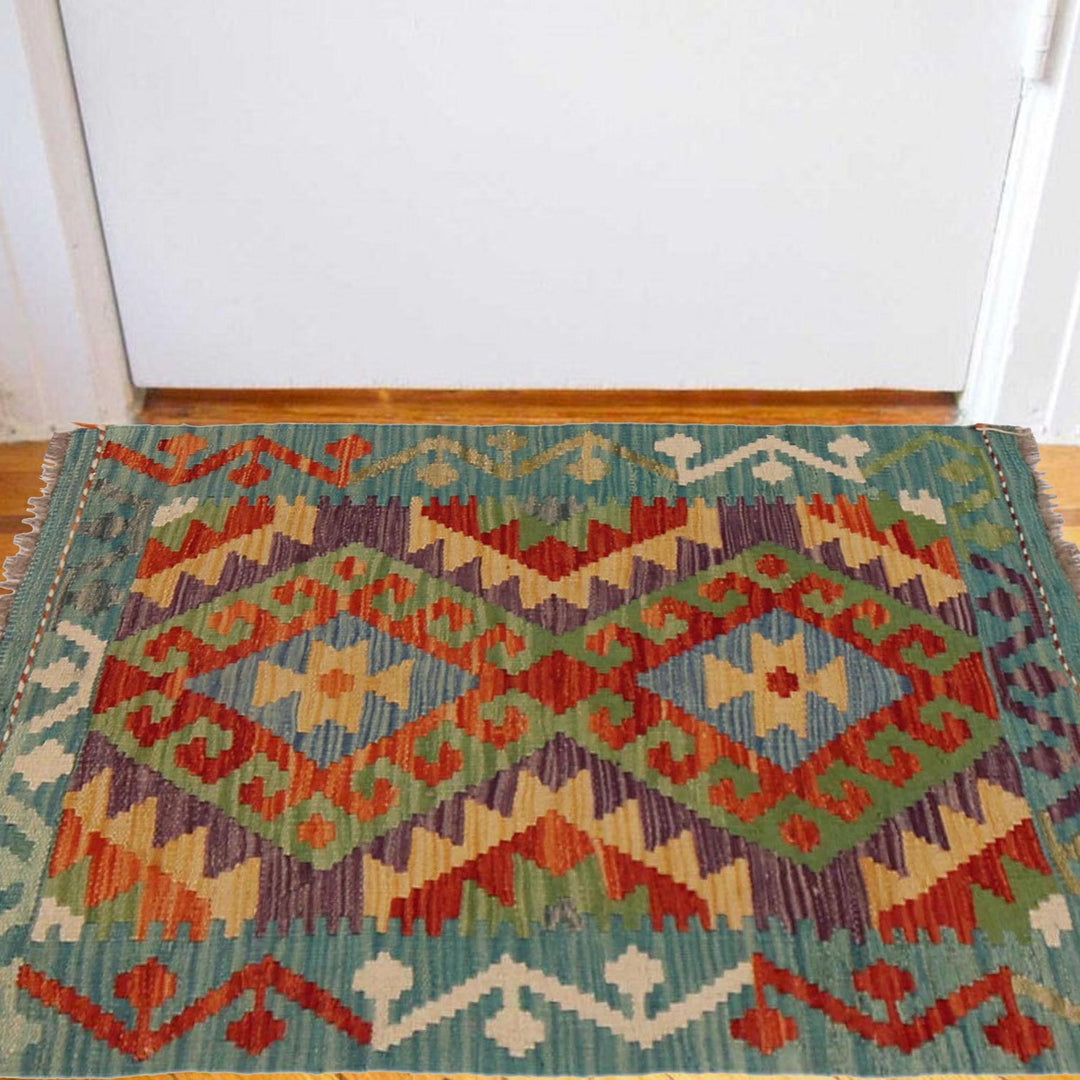 Hand Knotted Afghan Style Kilim 2' 1" x 3' 3" - No. AL57295