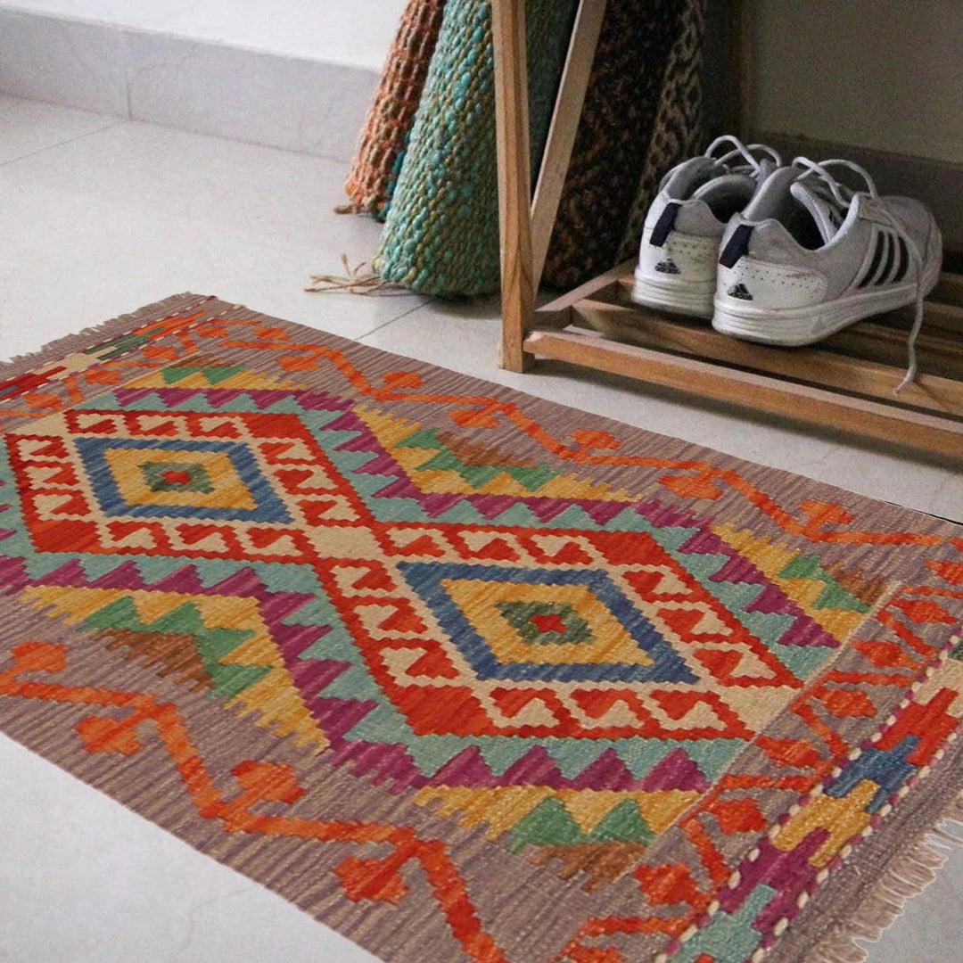 Multi Color ful Flat-Weave Wool Kilim 2' 2" x 3' 5" - No. AL45099