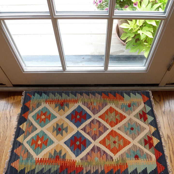 Hand Knotted Afghan Style Kilim 2' 0" x 2' 11" - No. AL48500