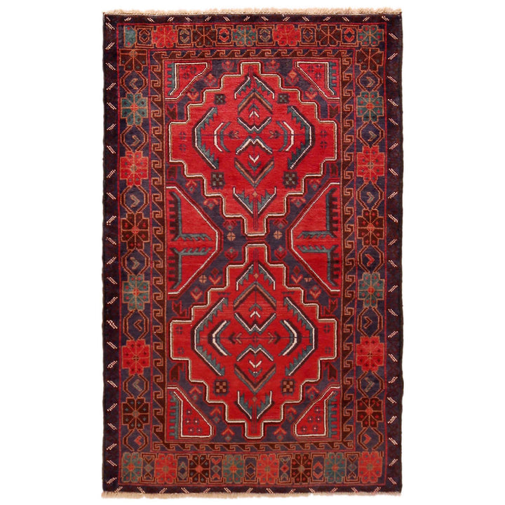 Red Afghan Baluchi Rug 3' 0" x 4' 10" Hand-Knotted