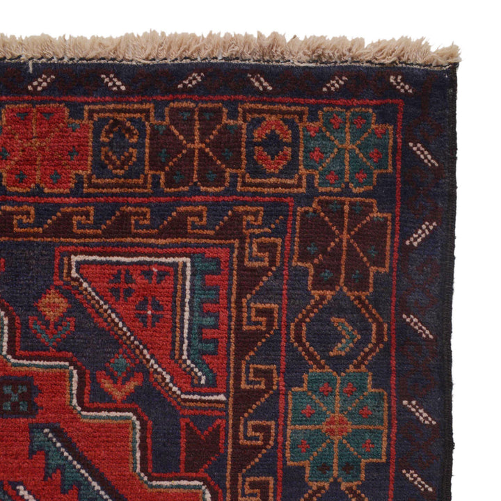 Red Afghan Baluchi Rug 3' 0" x 4' 10" Hand-Knotted pattern