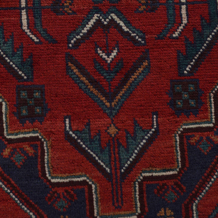 Red Afghan Baluchi Rug 3' 0" x 4' 10" Hand-Knotted border