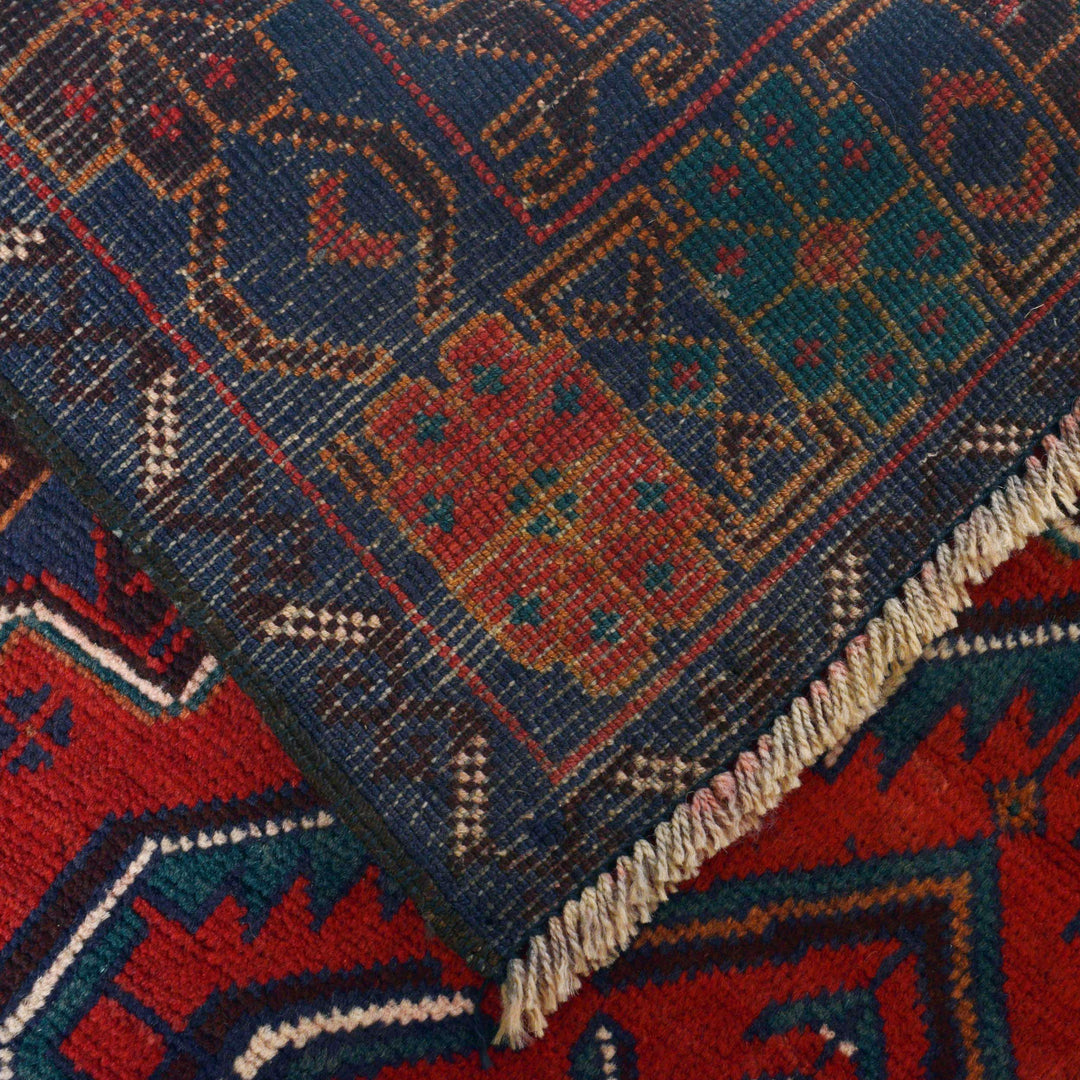 Red Afghan Baluchi Rug 3' 0" x 4' 10" Hand-Knotted field