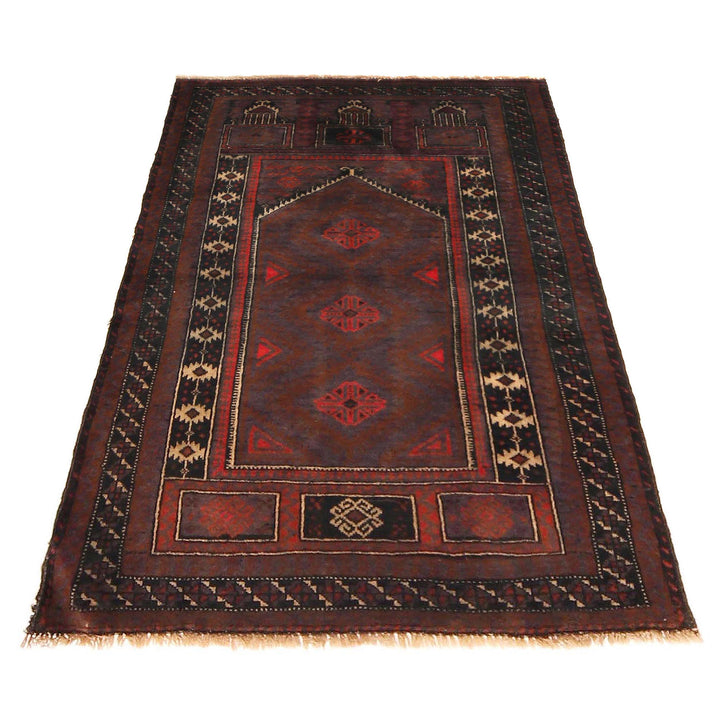 Afghan Prayer Rug 2' 10" x 4' 4" Hand-Knotted detail