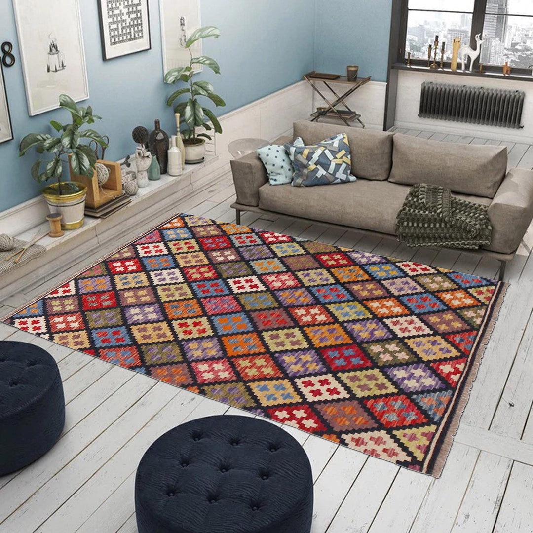 Hand Knotted Afghan Style Kilim 3' 4" x 5' 0" - No. AL66926